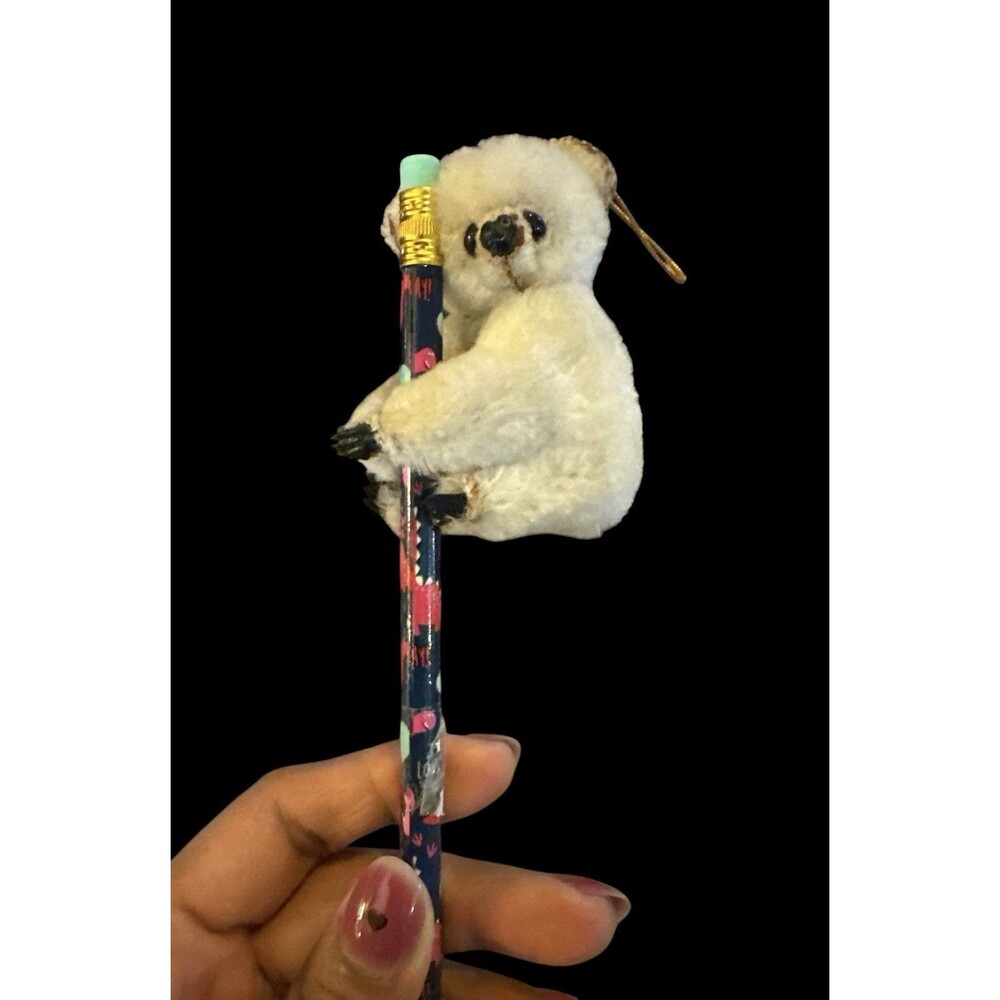 Vintage white Bear Plush Clip On Pencil Huggers Australia Wildlife mini Bear